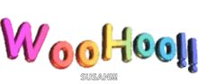 the word woohooly is written in a rainbow of colors