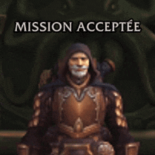 a statue of a man with the words mission acceptee on the bottom