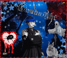 a picture of a ghost and a rabbit with the words goodnight on it