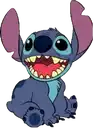 a cartoon character from lilo and stitch is sitting down with its mouth open .