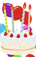 a cake with candles and balloons on it