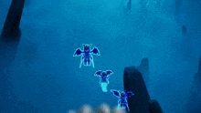 a group of lego figures are standing in front of a glowing dragon