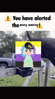 a picture of a cartoon character with the words you have alerted the enny wenny below it