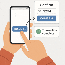 a person holding a cell phone with a confirm button on the screen