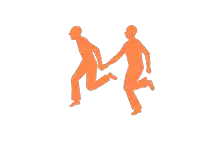 a silhouette of a man and woman running holding hands