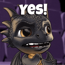 a cartoon of a dragon with the word yes written above it