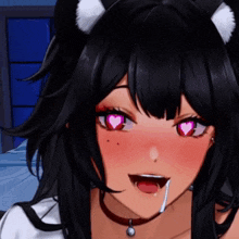 a black haired anime girl with a heart shaped eye