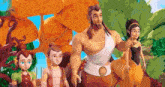 a family of centaurs are standing next to each other in a forest .