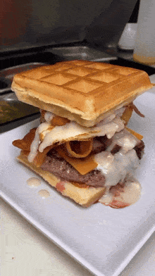Waffle Breakfast Burger Sandwich GIF - Waffle Breakfast Burger Sandwich Burger GIFs