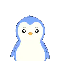 a blue and white penguin holding a sign that says hello