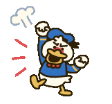 donald duck is jumping in the air with his fist in the air and a cloud behind him .