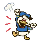 donald duck is jumping in the air with his fist in the air and a cloud behind him .