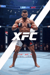 a man in a boxing ring with the letters xfc behind him