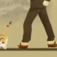 a person is standing next to a small cat .