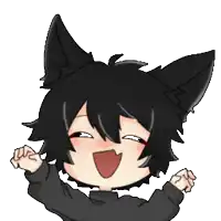 a cartoon character with black hair and cat ears laughing