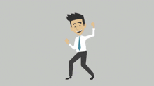 a cartoon man in a white shirt and tie is dancing with his arms in the air