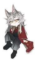 a drawing of a girl with long white hair and a red coat