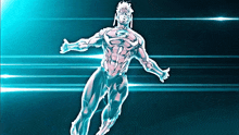 a drawing of superman flying through the air with a blue background