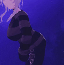 a girl with white hair is wearing a striped shirt