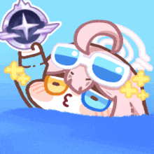 a cartoon drawing of a bird wearing sunglasses and holding a badge