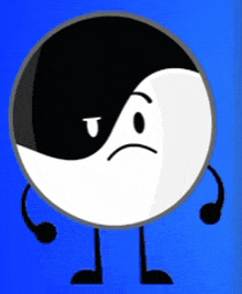 a black and white yin yang symbol with a sad face