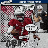 an advertisement for ari vs lv shows a football player