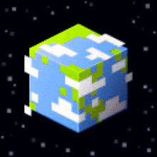 it looks like a minecraft cube with a globe on it .