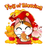 a cartoon cat is eating a pancake and the words full of blessing are above it
