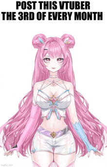 a picture of a girl with pink hair and a caption saying post this vtuber the 3rd of every month