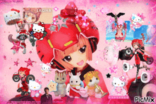 a picture of a girl with a hello kitty hat and headphones