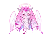 a cartoon drawing of a pink angel holding a lyre