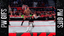 two wrestlers in a wrestling ring with pw gifs written on the bottom