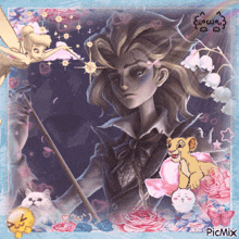 a picture of tinkerbell and the lion king with the words picmix on the bottom right