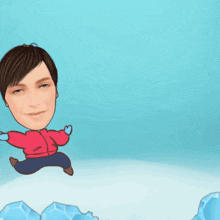 a cartoon drawing of a man 's face in a piece of ice