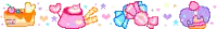 a row of colorful pixel art icons with hearts and stars on a white background