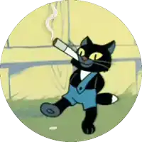 a cartoon cat is smoking a cigarette in a yellow circle