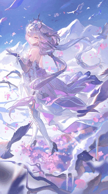 a painting of a girl with long white hair