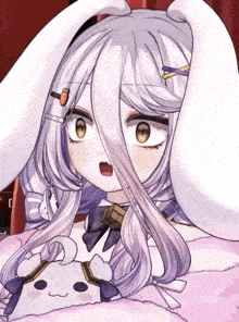 a girl with long white hair and bunny ears