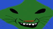 a cartoon drawing of a green frog with a big smile on its face .