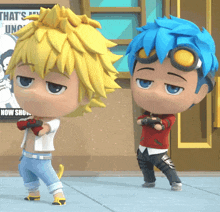 two cartoon characters are standing in front of a sign that says " that 's my uno "