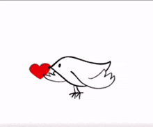 a drawing of a bird with a red heart in its beak and the words sending you some love