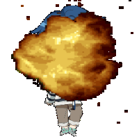 a pixel art drawing of a person with a huge explosion behind their head