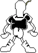 a black and white pixel art drawing of a skeleton with a sword .