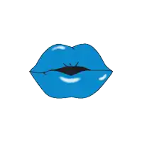 a blue lip with pink hearts surrounding it