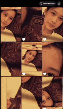 a collage of pictures of a girl with the select multiple button in the upper right corner