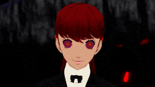 a close up of a girl 's face with red hair and hypnotic eyes