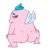 a pink cartoon character with wings on his back
