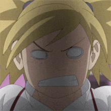 a close up of a cartoon character 's face with a surprised expression