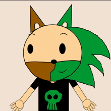 a cartoon character has a skull shirt on