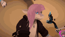a computer generated image of a furry character with pink hair